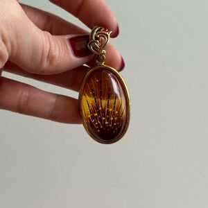 vintage gold plated natural amber pendant